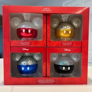 Hallmark Disney Mickey Mouse Icon Glass Christmas Ornaments Set of 4 New-Inbox